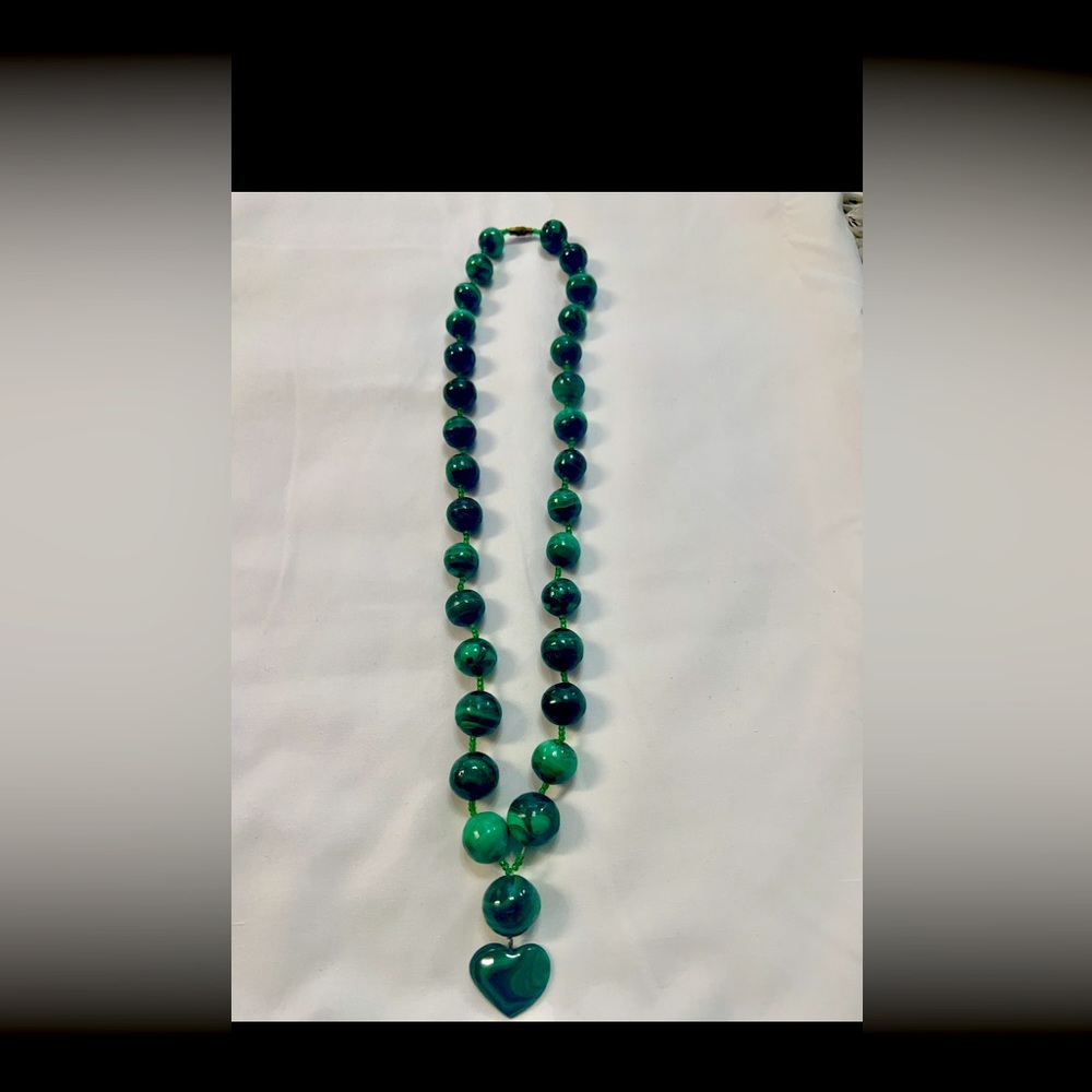 Antique Malachite Beaded Necklace Estate Sale Find